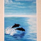 作品パステル画　イルカ　風景画　アート　動物画　海の絵