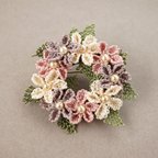 作品送料無料[針と絹糸で編んだ可憐なお花]シルクイーネオヤ(トルコ刺繍･レース)お花がぎっしりドーナツ型フラワーリースブローチ/ギフトラッピング無料　春色　