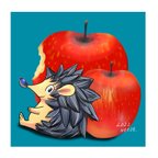作品リンゴとハリネズミのデジタルイラスト