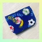 作品送料無料★ハンドメイド★マチ付き移動ポケット★男の子★サッカー★青★ブルー★カーキ