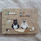 作品『黒猫さんとシャム猫さんの台所』　猫の絵　原画　一点物