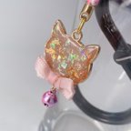 作品ねこちゃんキーホルダー薄ピンク レジン