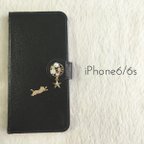 作品iPhone6/6s 猫と星の手帳型ケース(ブラック)