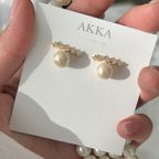 作品数量限定◆Cotton pearl bijou bar earring コットンパール　ビジュー　樹脂イヤリング　樹脂ピアス　金属アレルギー対応　ノンホール 小さめ　アクセサリー　お呼ばれ　ミニ