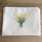 作品刺繍ポーチ（ミモザの花束）