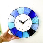 作品28㎝φ・ステンドグラスの時計（掛時計・置時計）パラソル＊ブルー系