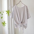 作品＜送料無料＞ 前後着用2way！ エーゲ海コットンボーダー裾結びTシャツ (製品洗い加工)