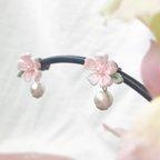 作品春待ち桜×ゆれるコットンパール　フォーマルイヤリング／ピアス　入学式から卒業式まで華を添える、つまみ細工