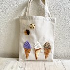 作品Cafe-sweets☆羊毛刺繍 キャンバストート〜ソフトクリーム🍦🍦🍦