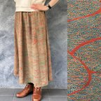 作品着物リメイク　ベルト付きギャザーロングスカート　long skirt made from Kimono