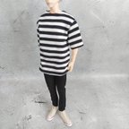 作品六分の一男子図鑑　エイト　服　半袖ボーダーTシャツ+黒パンツセット　ハンドメイド