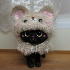 作品【maa8383様専用ページ】くまちゃんフードの黒猫ちゃん 羊毛フェルト