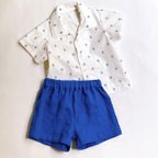 作品[SIZE80]青い花柄オープンカラーシャツとリネンショートパンツ -Blue flowers open collar shirt & Linen short pants-