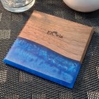 作品「お得セット割引」至福のひとときを彩るコースター【１枚】　Elcela　ウッドレジン　木製　青　ブルー　マット仕上げ