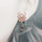 作品【桜花シリーズ-蝶月】◇ピアス◇ワイヤーアクセサリー◇3way◇月◇桜◇ビジュー◇金属アレルギー対応◇ディップアート◇入学式◇結婚式◇ブライダル◇プレゼント◇贈り物◇ギフト