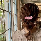 作品編んで染めた桜　ヘアピン（大）　髪飾り　さくら　サクラ レース編み