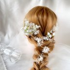 作品かすみ草　多め　ヘッドドレス　ホワイト　結婚式ヘアアクセサリー　ブライダルアクセサリー　ウエディングヘアアクセサリー　造花　前撮り　フォトウエディング　お呼ばれ　ウエディングドレス 2