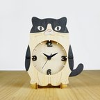 作品「ハチワレ」木製置き掛け時計　