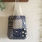 作品ハンドメイド✴︎トートバック パッチワーク ブラック しずく 北欧