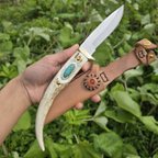 作品鹿の角 Kingman Turquoise フルタングナイフ