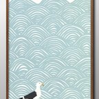 作品14852■ポスター　絵画　A3サイズ　『カモメ　シーガル　海』　アート　イラスト　デザイン　上級マット紙採用　北欧