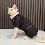 作品猫服 ペット服 ネコ 黒超厚手猫トップコート トップコート 冬 防寒 猫コート スフィンクス猫 すごく暖かい 格好いい