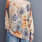 作品「L～ＸXＬサイズ」秋 新品 オシャレ可愛い 通勤 プリント柄 パフスリーブ セーター大きいサイズ