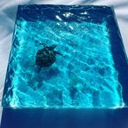作品インテリアアートブロック　ラージ　エメラルドブルーの海とイルカ　スケルトン海　レジンアート　波紋　水紋