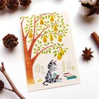 作品P6.ポストカード3枚/5枚セット「洋梨の木の下で読書する猫」