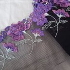 作品1m  紫  花柄刺繡 チュールレース  ハンドメイド生地　はぎれ 素材　