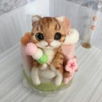 作品★腰かけ猫 ひなまつりケーキ ★茶とら白　羊毛フェルト てのひらサイズ　ちび猫