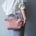 作品♡洗えるバッグ！帆布ミニショルダー♡ミニトート　スマホポシェット バッグインバッグ くすみピンク
