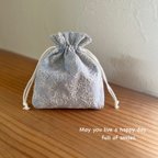 作品刺繍生地の巾着ポーチ＊ブルー