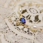 作品女王の青 ロイヤルブルーカイヤナイトと真珠のブレスレット 14kgf ワイヤージュエリー ワイヤーアクセサリー