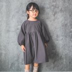 作品《80〜130cmオーダー可》 チャコールグレーのぽわん袖ワンピース 女の子 おしゃれ かわいい 大人っぽい 子供服 バルーン袖 無地