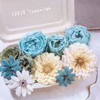 作品[送料無料]プリザの花箱✿Mellow Turquoise 花材セット 詰め合わせ プリザーブドフラワー ドライフラワー