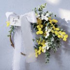 作品ｎｅｗ ︎︎【mimosa chiffon wreath】ミモザ シフォン リース ユーカリ ︎︎＂︎︎特集掲載︎︎＂︎︎