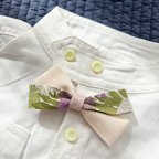 作品蝶ネクタイ ♛  cotton × flower （ green × light beige ）ベビー キッズ 赤ちゃん 子供 男の子