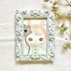 作品小さな刺繍入り水彩画「キミのほんとうを伝えるウサギガール。。」