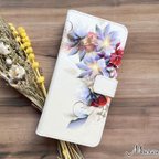 作品Xperia AQUOS Galaxy iPhone 対応 手帳型ケース カメラ穴対応 選べる 帯有りor帯無し/ Flower Garden5 g-533