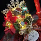 作品光る　クリスマス　オブジェ　オーナメント　LEDライト　クリスマスツリー　テディベア　クマ　置物