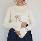 作品04＿フレアスリーブ・コットンリブknit＿「オフホワイト」【リブニット】