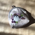 作品[kiwikun様専用ページ] 再販 すずめとお花の羊毛刺繍がま口 ポーチ