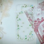 作品押し花 スマホケース  ミント 小花柄 かすみ草 iPhone ケース