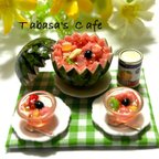 作品再販　hand madeミニチュア ドールハウス　丸ごとスイカ🍉のフルーツポンチ