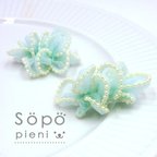 作品ペット用 パールエッジ オーガンジーリボン バレッタS【Tiffany Blue】１個