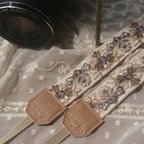 作品再販 カメラストラップ  インド刺繍リボン(チュールタイプ) 旅行  お花見  43  ﾎﾜｲﾄ