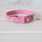 作品ピンクの革の首輪(超小型犬用・幅12mm)