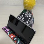 作品【送料無料】フラワー柄スマホクッション 黄色