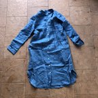 作品スタンドカラーlong shirt/ロングシャツワンピ リトアニアリネン100％　【受注生産品】01211